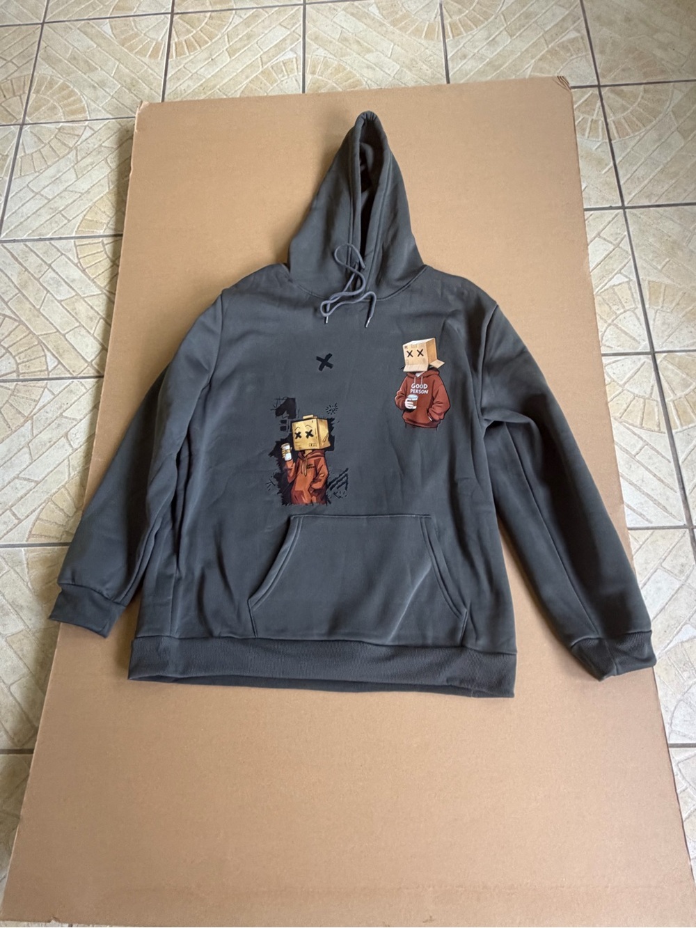 Charcoal Graphic Hoodie Sweatshirt with Box-Head Print